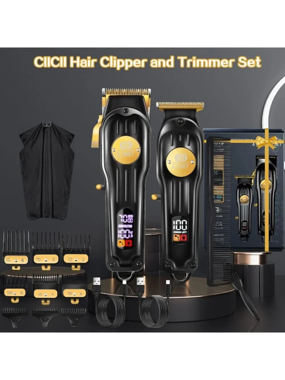 Cordless Hair Clippers & Trimmers Set for Men - Professional Barber Haircut Kit
